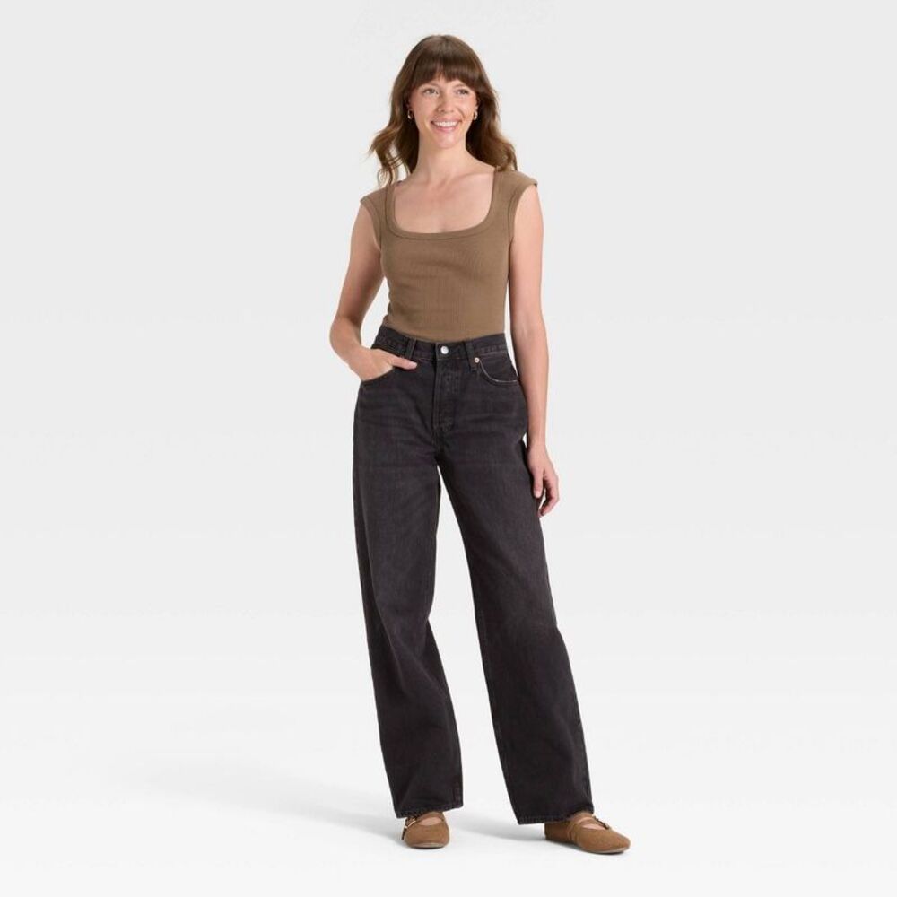 Women's Mid-Rise 90's Baggy Denim Jeans - Universal Thread Washed Black 10 - Picture 3 of 4